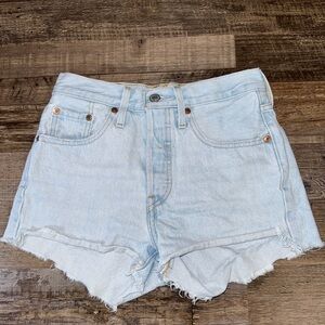 Levi’s 501 Button Fly High Rise Shorts 24 Light Wash Raw Hem